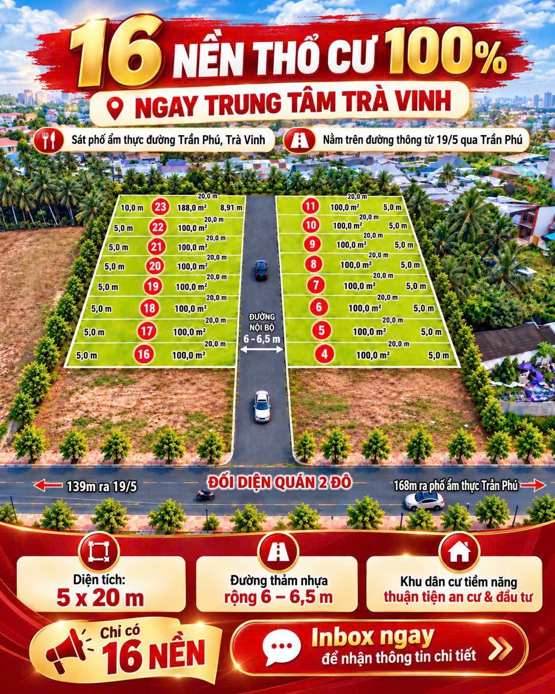 Bán nền đất 5x20m (100m²) 919 triệu Trà Vinh - Ảnh 1