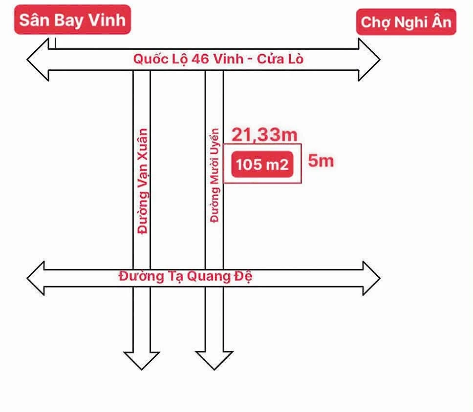 Bán đất Nghi Ân 105m2 mặt đường Mười Uyển 3 tỷ 8 - Ảnh 1
