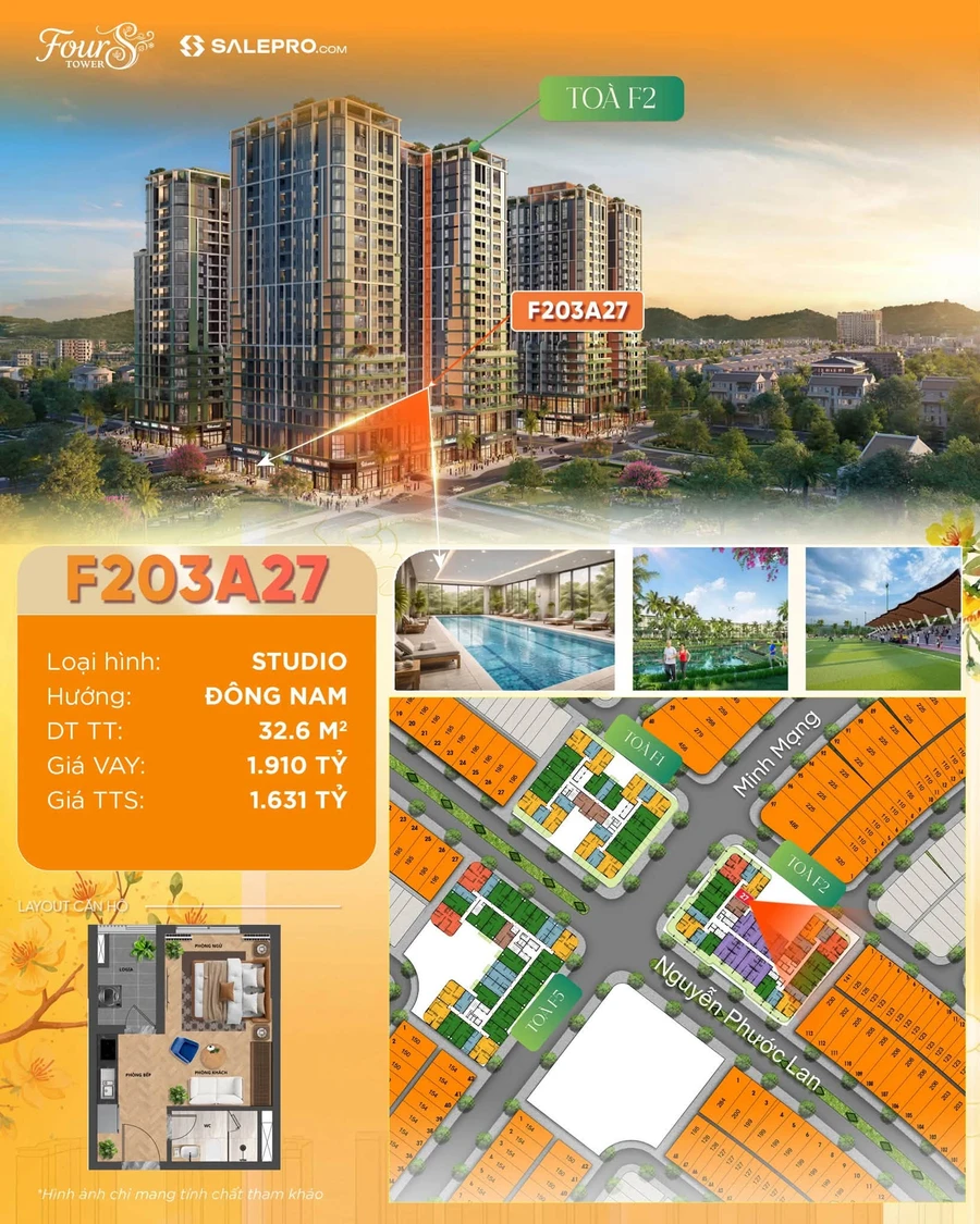 Bán căn Studio 32,6m² 1,6 tỷ tại Fours Tower Đà Nẵng - Ảnh 1