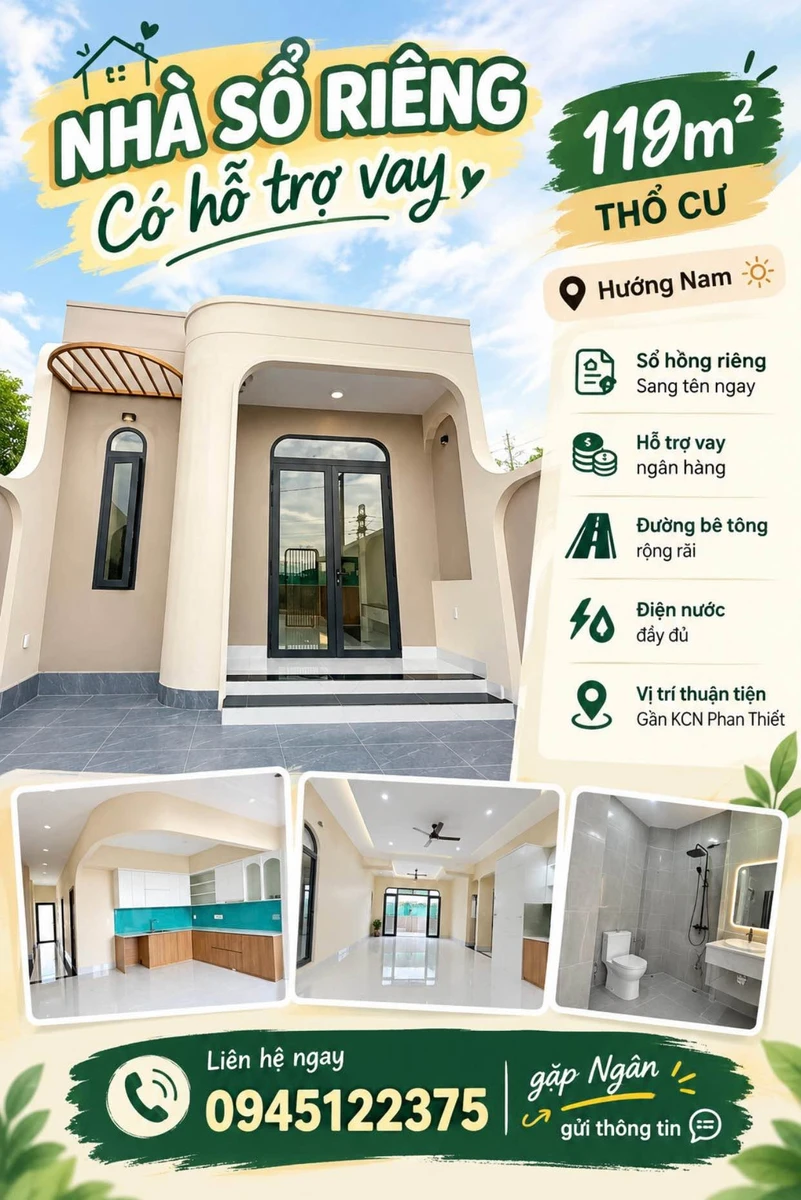 Nhà mới 119m² 2 phòng ngủ 1 tỷ 550 Phan Thiết - Ảnh 1