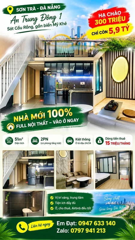 Bán nhà Sơn Trà 2PN 51m² 5,9 tỷ sát Cầu Rồng