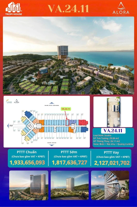 Bán căn studio 26,11m² tầm nhìn biển Alora Nha Trang 1,817 tỷ