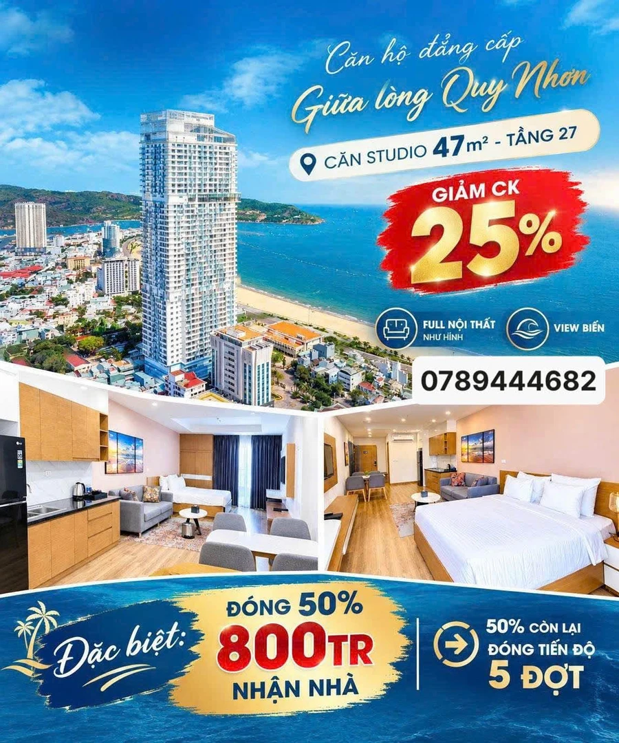 Bán căn hộ studio TMS Quy Nhơn 47m2 tầng 27 view biển, giá 1,6 tỷ - Ảnh 1