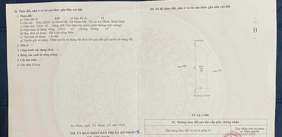 Bán lô đất 220m2 khu dân cư Nhơn Mỹ An Nhơn 680 triệu - Ảnh 1