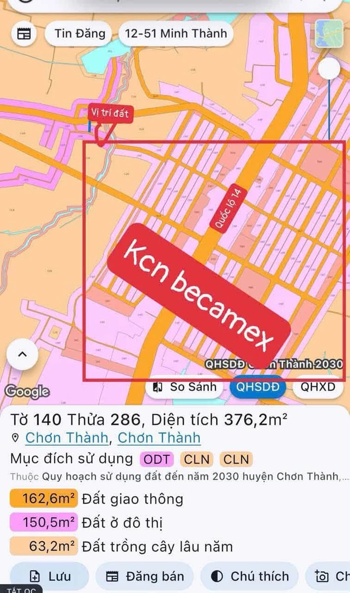 Bán đất 375m2 Chơn Thành Đồng Nai 580 triệu - Ảnh thu nhỏ 2