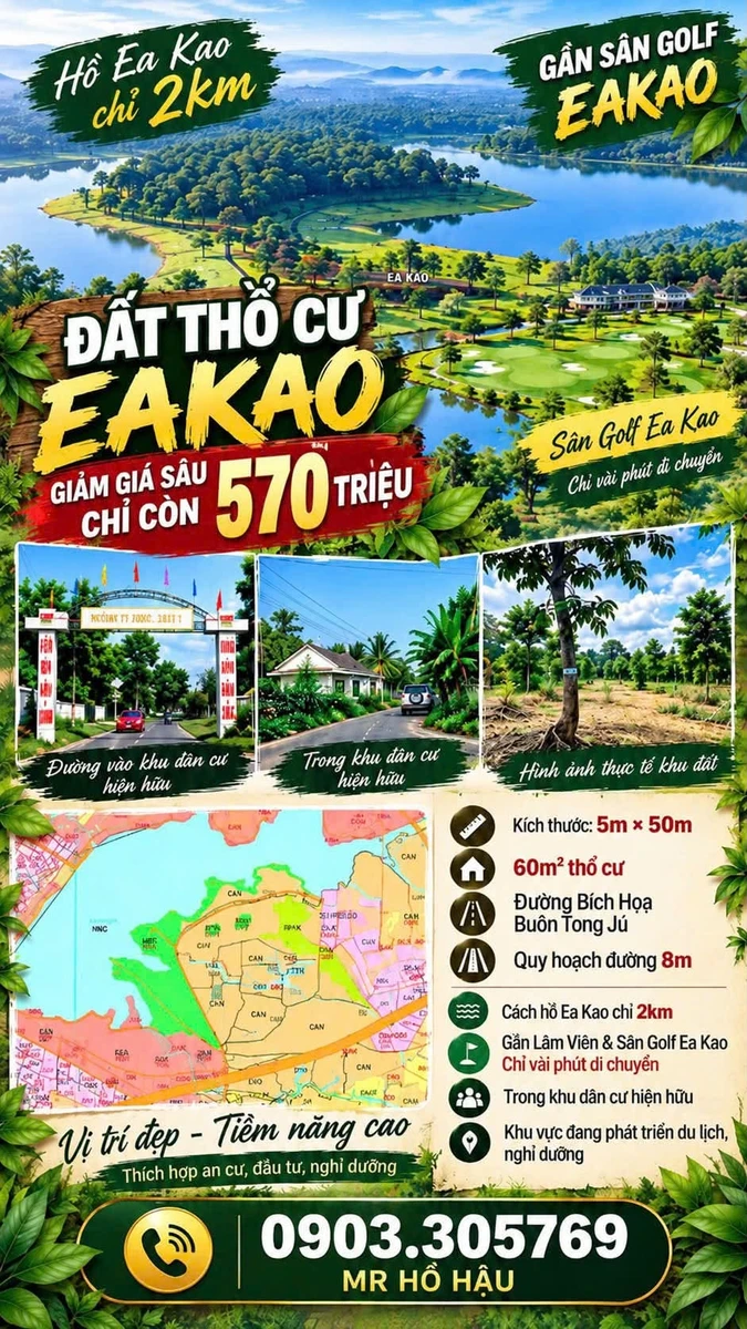 Bán đất thổ cư 250m² Phường Eakao Đắk Lắk 570 triệu - Ảnh 1