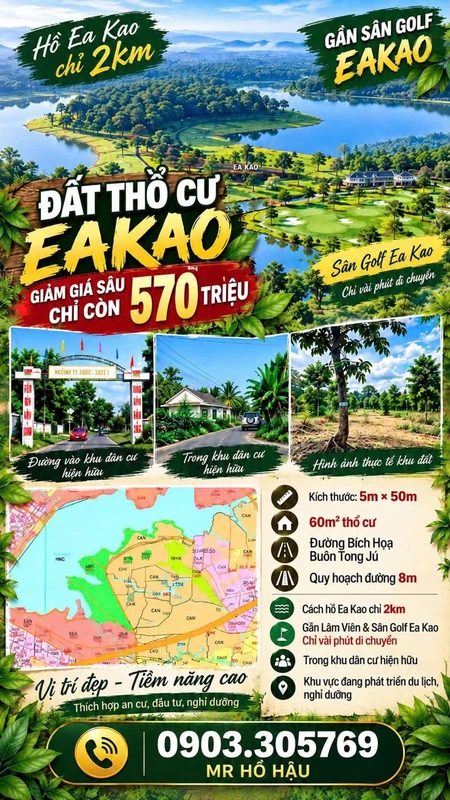 Bán đất thổ cư 250m² Phường Eakao Đắk Lắk 570 triệu