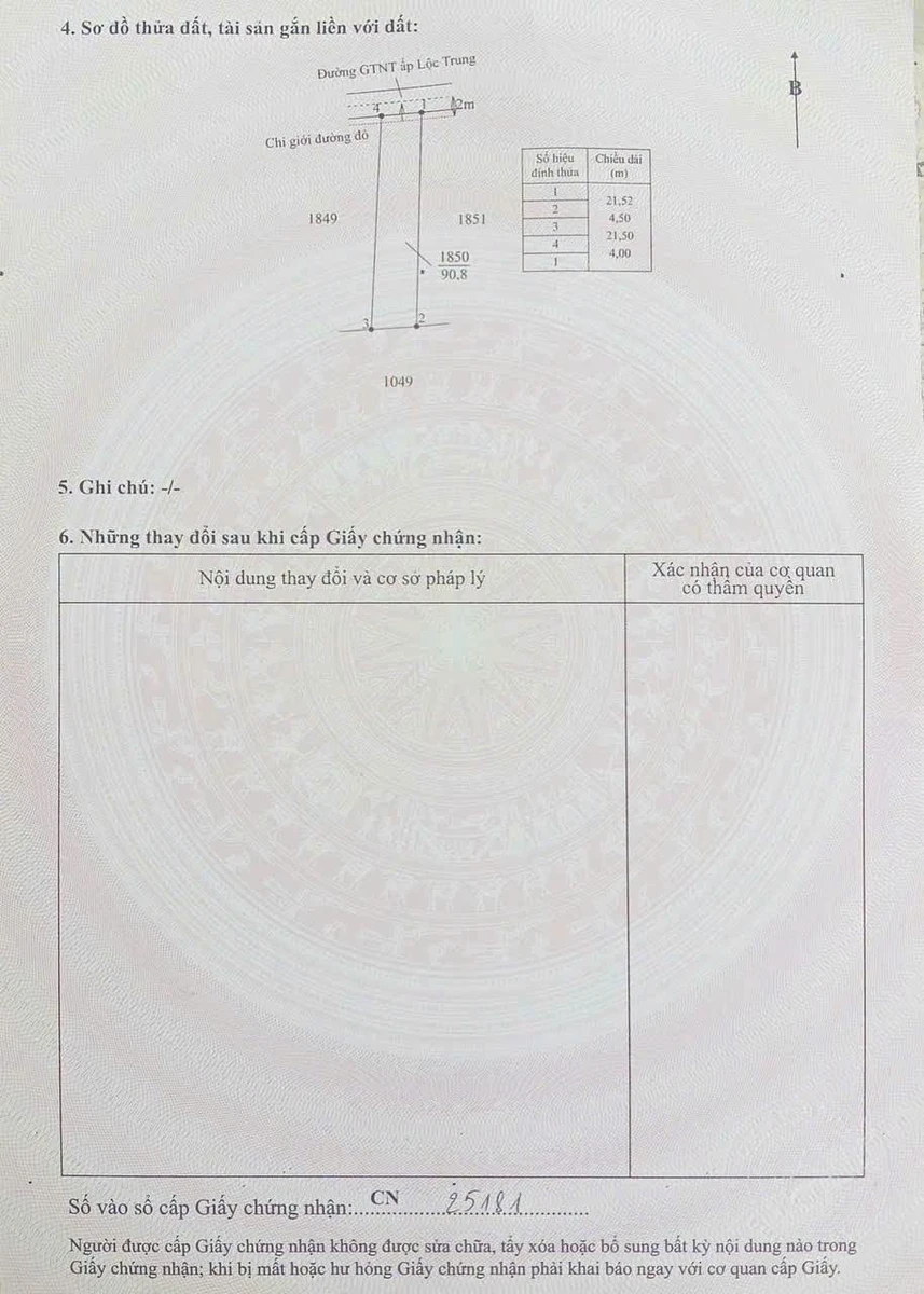 Bán đất thổ cư 4x21,5m nở hậu giá 930 triệu tại Lộc Trung, Mỹ Lộc, Tây Ninh - Ảnh 1