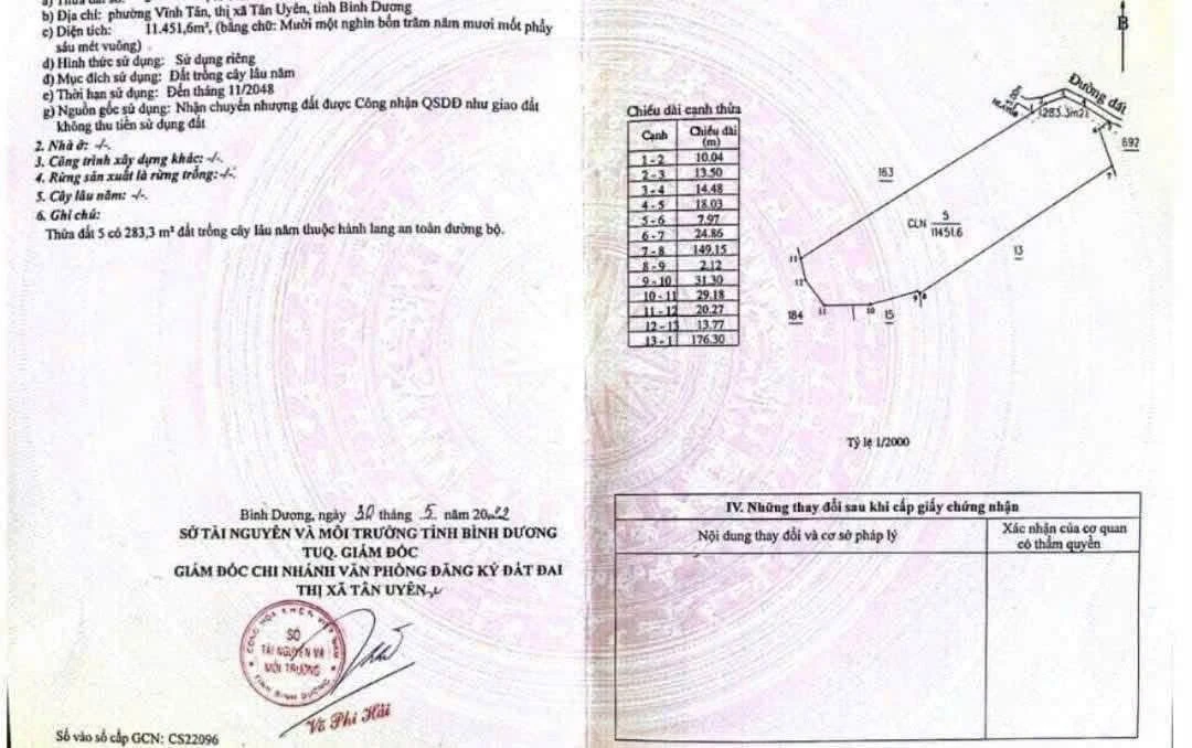 Bán đất sản xuất kinh doanh 11,451m2 Tân Uyên Bình Dương - Ảnh 1