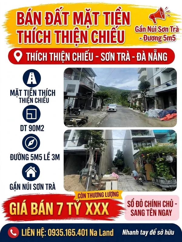 Bán lô đất mặt tiền Thích Thiện Chiếu, Sơn Trà, 90m2, 7 tỷ