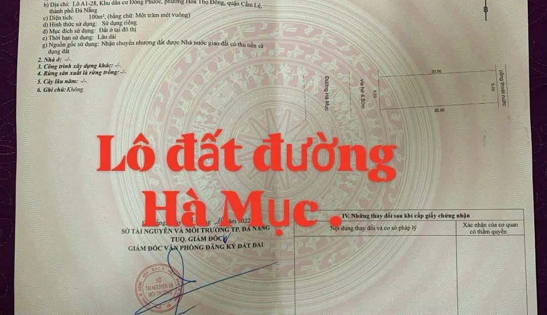 Bán đất mặt tiền Hà Mục Cẩm Lệ Đà Nẵng 100m2 5.5 tỷ - Ảnh 1