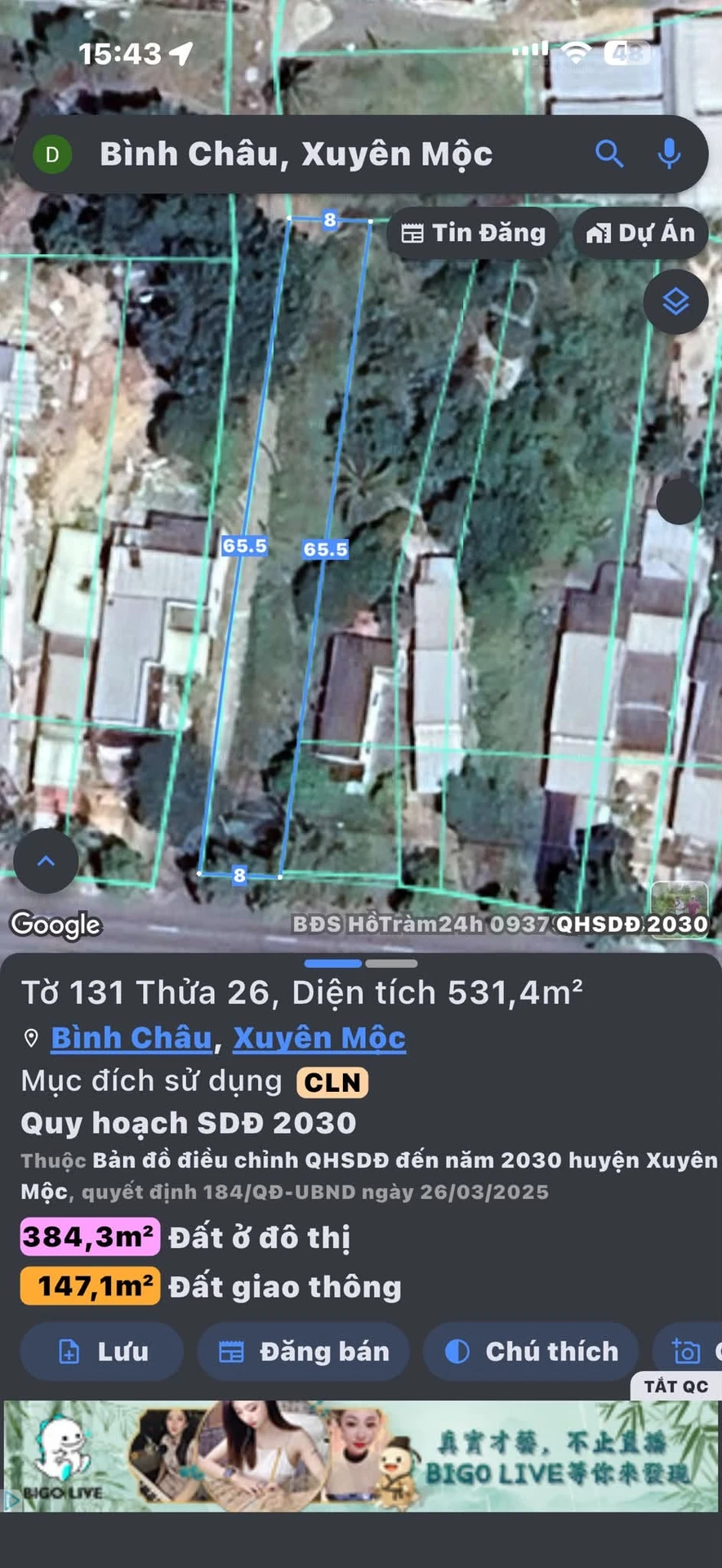 Bán lô đất Quốc Lộ 55, Bình Châu, 520m², 3.2 tỷ - Ảnh 1