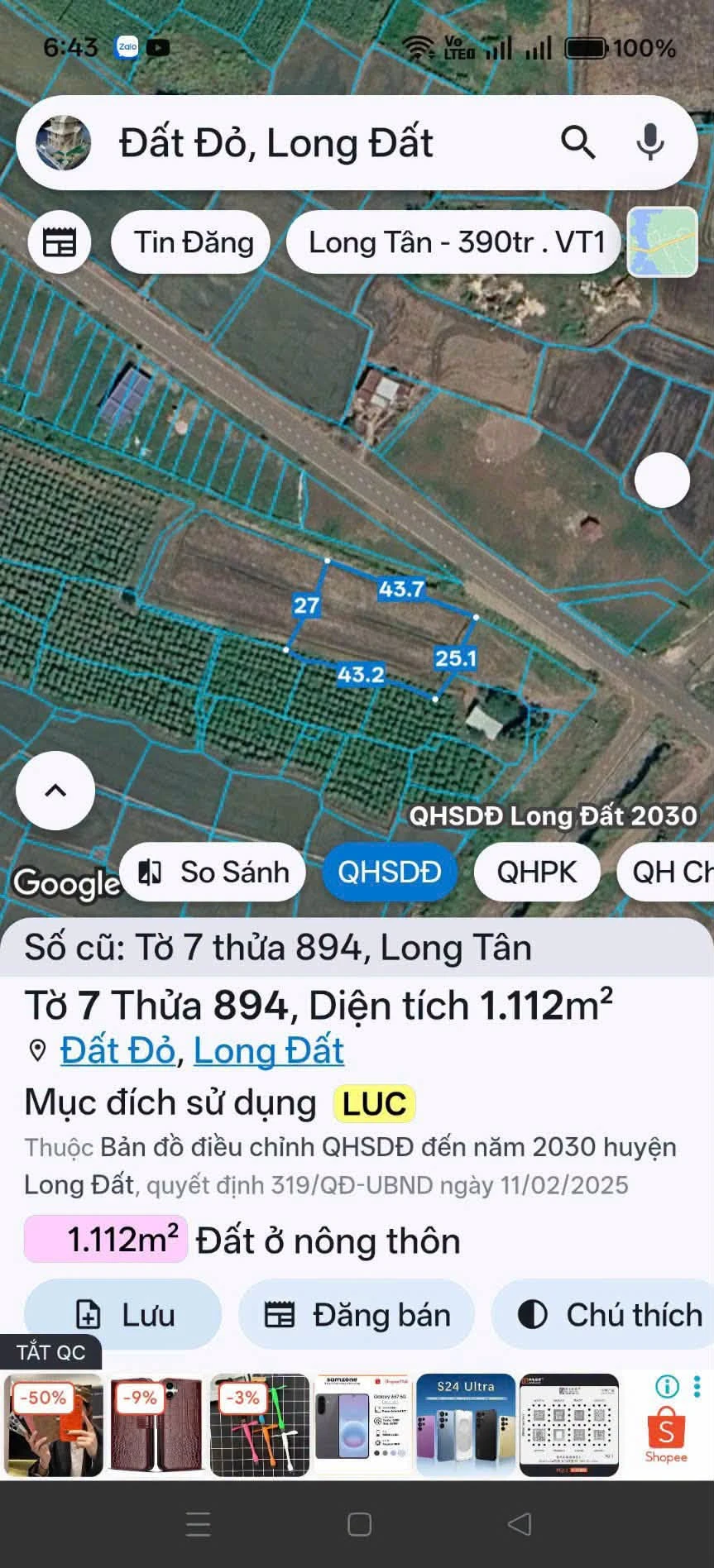 Bán đất Long Tân 80m², sổ riêng 420 triệu - Ảnh 1
