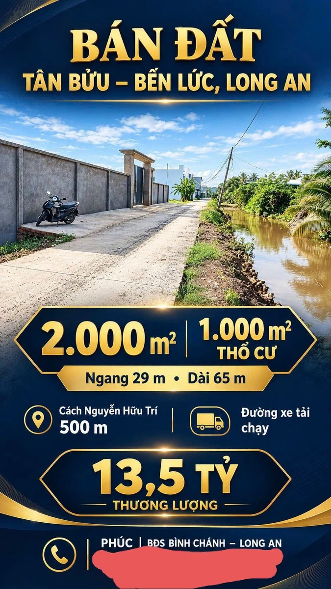 Bán 2000m² đất Tân Bửu Long An, giá 13 tỷ 5 - Ảnh 1