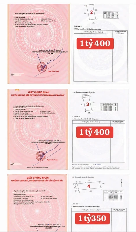 Bán 3 lô đất hẻm Nguyễn Khuyến Nha Trang, 37.8-41.8m2