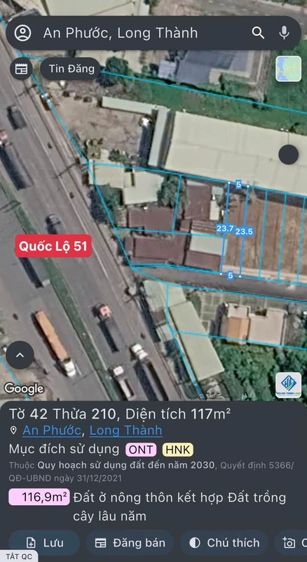Bán đất thổ cư 117m2 sổ hồng riêng gần QL51, An Phước, Long Thành, Đồng Nai giá 1,6 tỷ