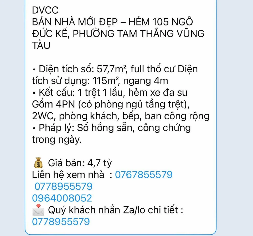 Bán nhà mới 4PN, 57,7m² Vũng Tàu, giá 4,7 tỷ - Ảnh 1