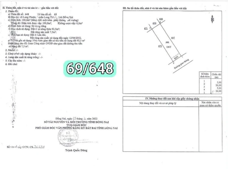 Bán đất thổ cư Long Phước, Long Thành 5x20m, 1 tỷ 3