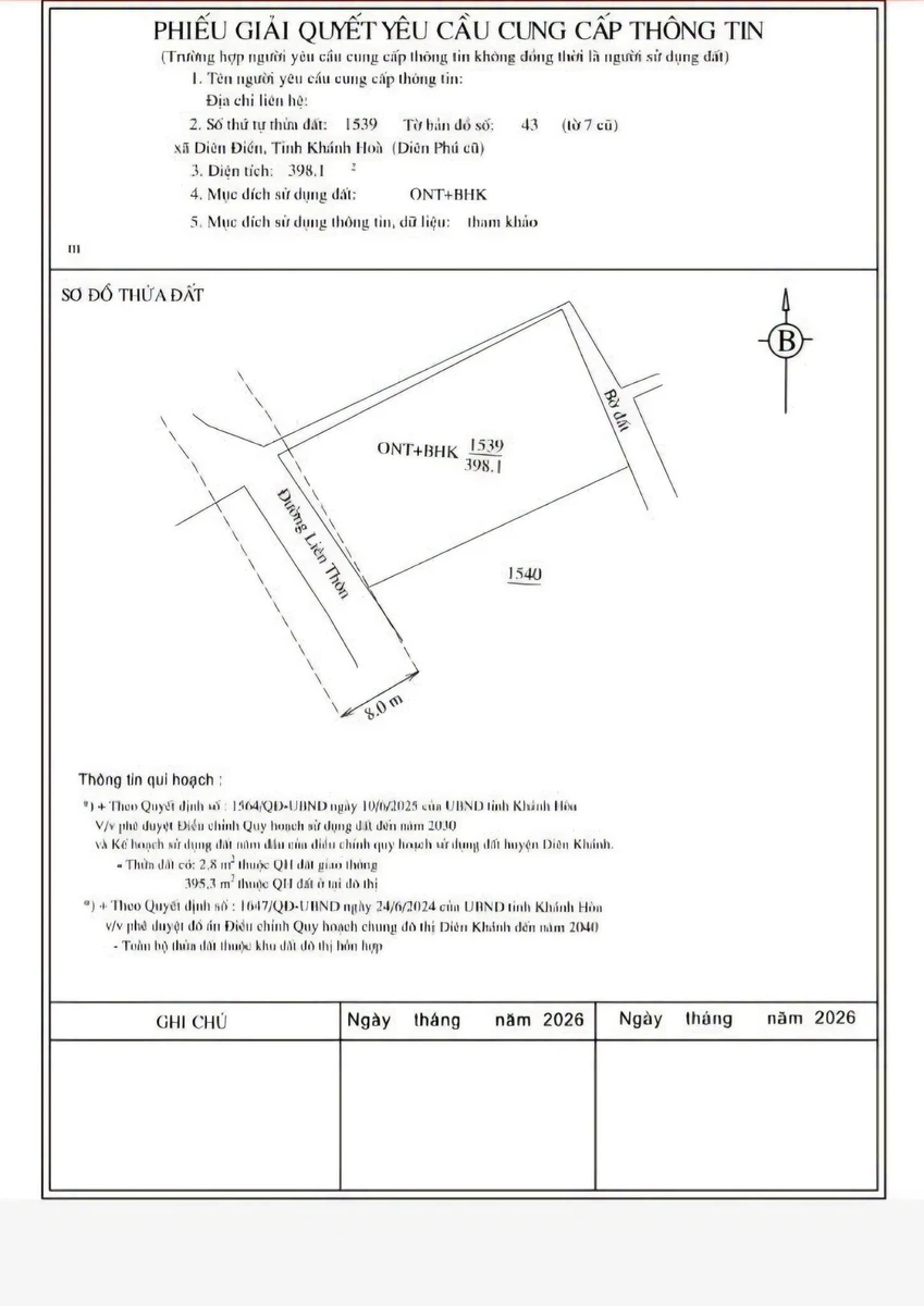 Bán đất 398m2 tại Xóm Tháp 2, Diên Khánh 3,1 tỷ - Ảnh thu nhỏ 2