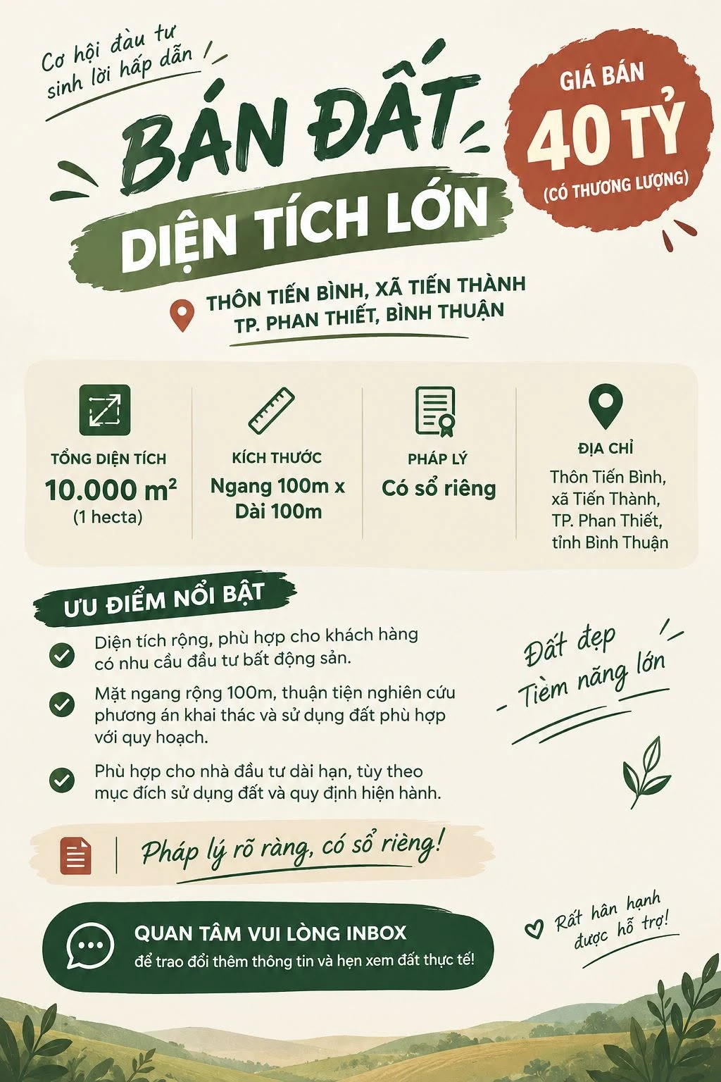 Bán đất 10.000m² Phan Thiết, Bình Thuận, 40 tỷ đồng - Ảnh 1