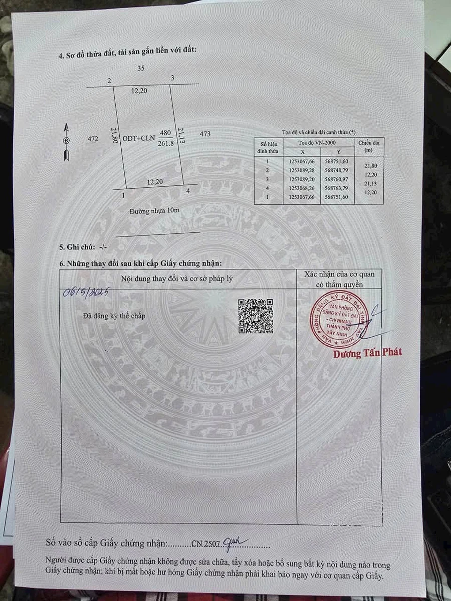 Bán đất hẻm Điện Biên Phủ Tây Ninh 261m2 giá 2 tỷ 250 - Ảnh 1