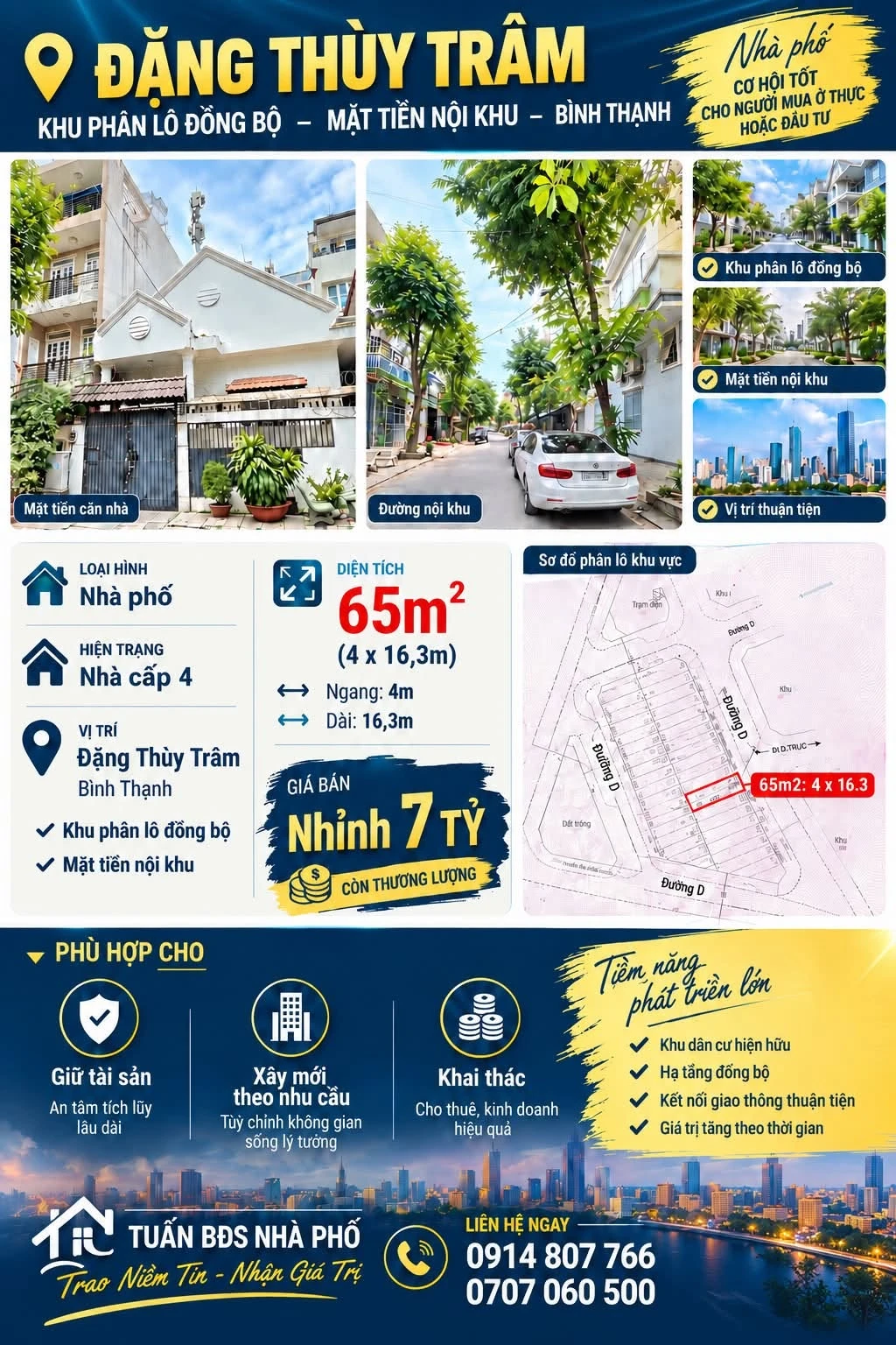 Bán nhà cấp 4 65m² khu phân lô đồng bộ đường Đặng Thùy Trâm, Bình Thạnh giá hơn 7 tỷ - Ảnh 1