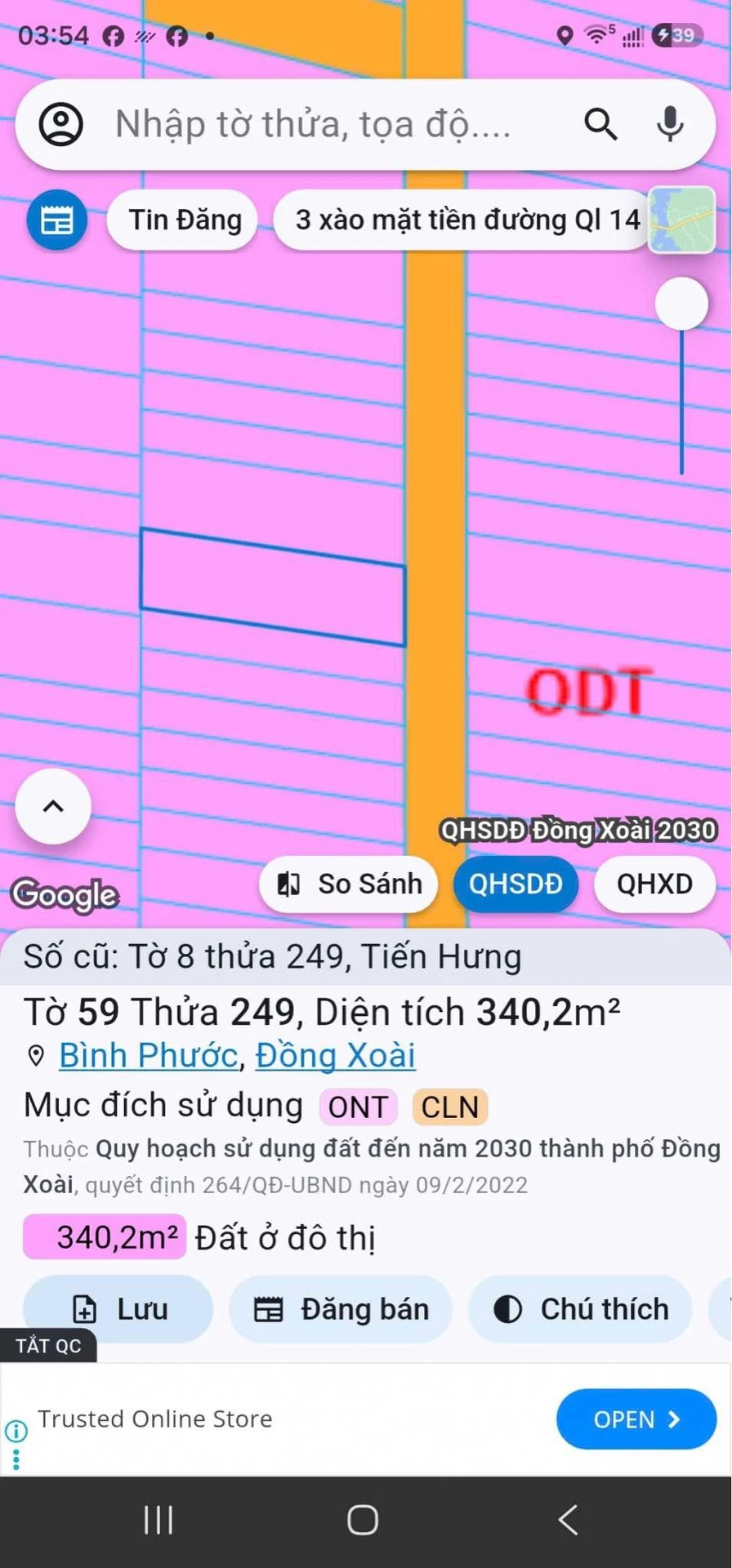 Bán lô đất 340m² gần trường học, Đồng Xoài 1 tỷ 450 - Ảnh 1