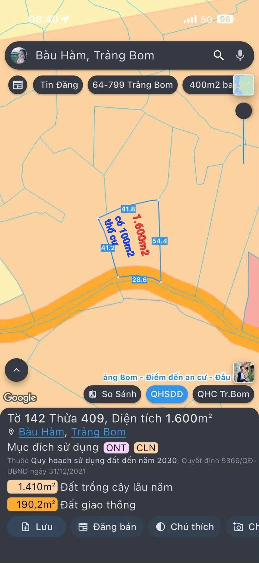 Bán đất Bàu Hàm Trảng Bom 1600m² 2 tỷ 490 triệu - Ảnh 1