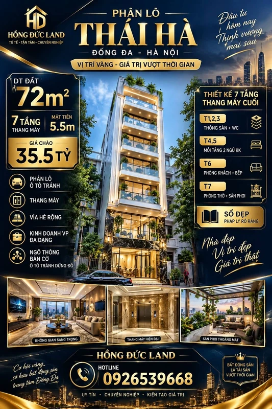 Bán nhà 7 tầng thang máy Thái Hà, 72m2, 35.5 tỷ