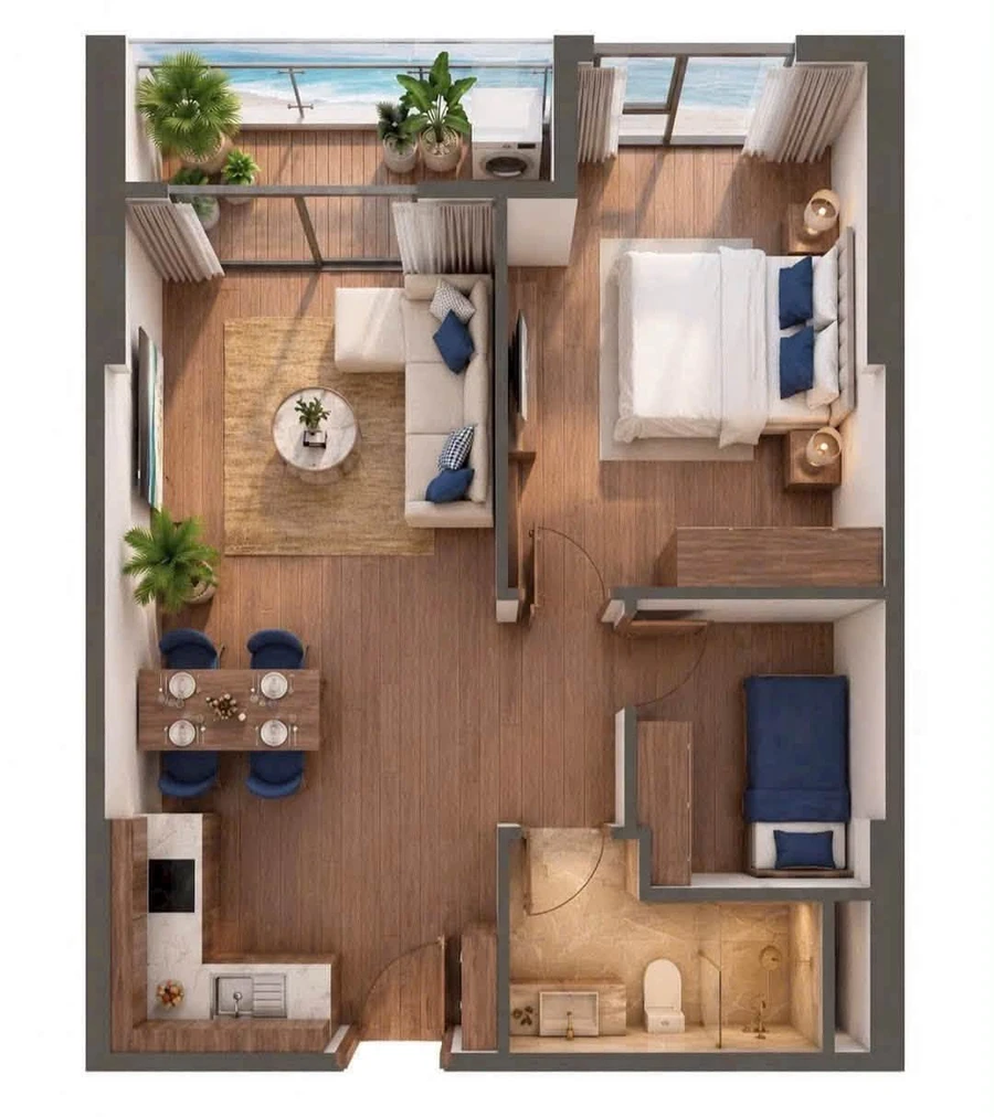 Bán căn 1PN+ view SunWorld, Blanca City, 55.8m² - Ảnh thu nhỏ 4