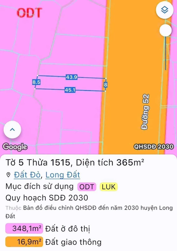 Bán đất mặt tiền Tỉnh lộ 52, 365m², ngang 8m, giá 2,7 tỷ, Xã Đất Đỏ