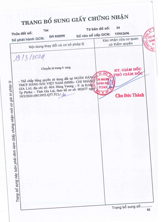 Bán QSDĐ và TS gắn liền với đất thuộc thửa 744, TBĐ 34, P. Thắng lợi, TP. Pleiku, T. Gia Lai - Ảnh 1