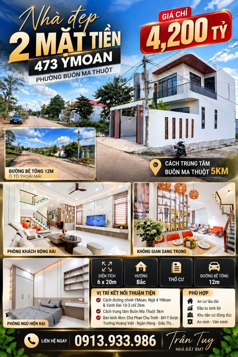 Bán nhà 2 mặt tiền 6x20m đường Y Moan, Buôn Ma Thuột giá 4,2 tỷ - Ảnh 1