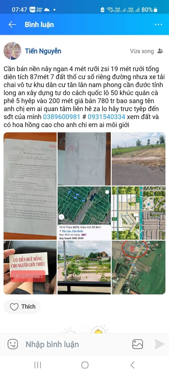 Bán nền đất thổ cư 87.7m² Nam Phong, Long An, 780 triệu - Ảnh thu nhỏ 3