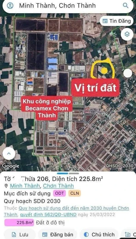 Bán lô đất Chơn Thành Bình Phước 200m² 800 triệu