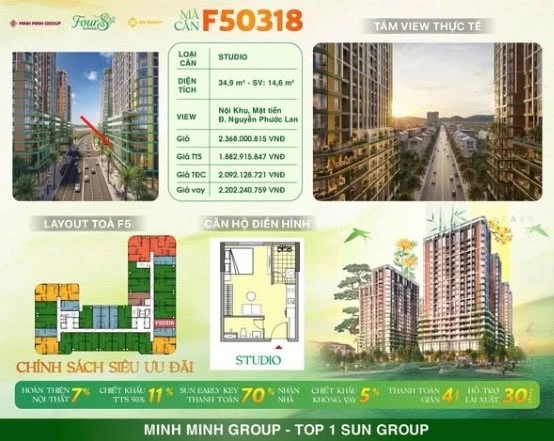Bán studio sân vườn 49,5 m² tòa F5 Four S Tower Đà Nẵng 1,88 tỷ - Ảnh thu nhỏ 2