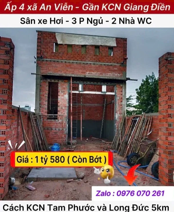 Bán nhà 103m² 3PN sổ riêng thổ cư, xã An Viễn gần KCN Giang Điền, Đồng Nai, giá 1,58 tỷ
