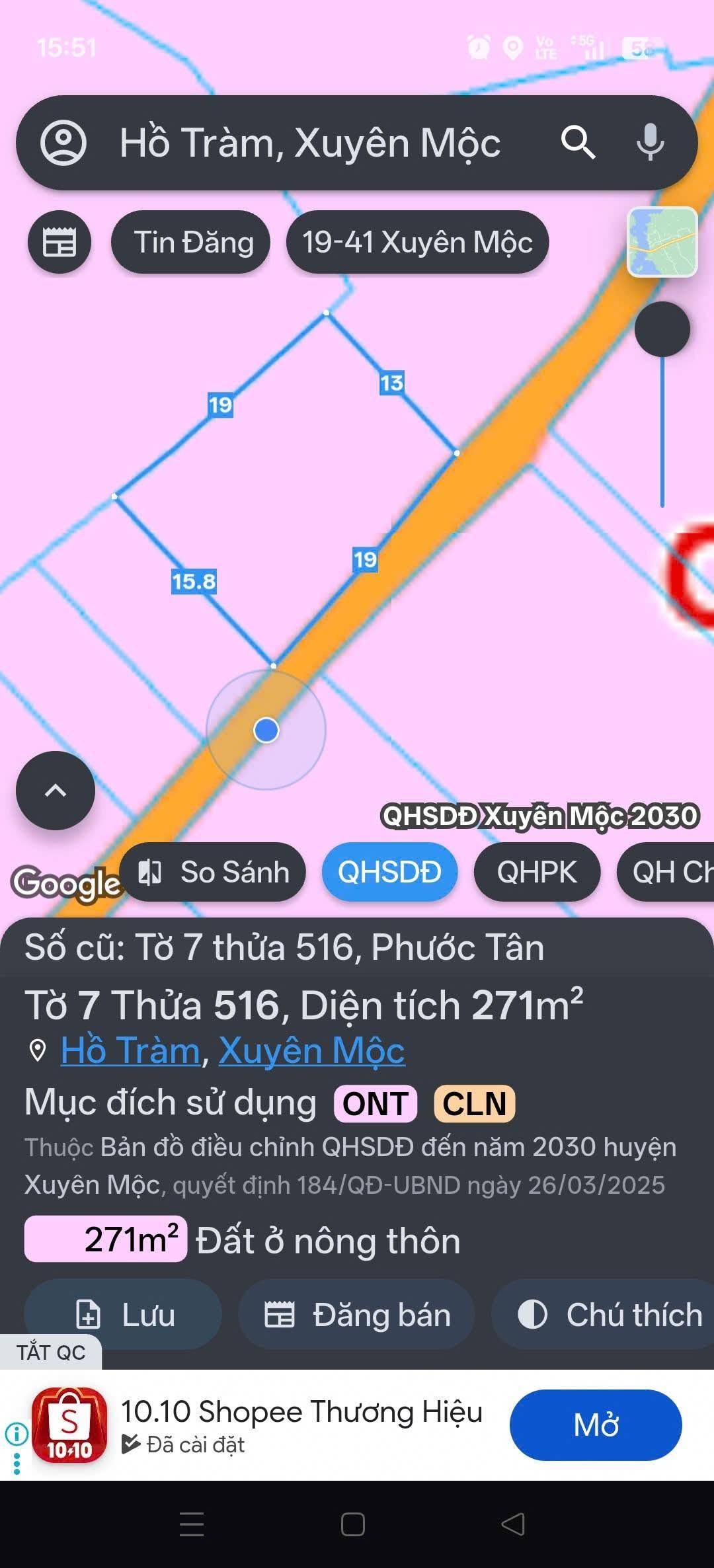 Bán đất Phước Tân 385m2, giá 1 tỷ 2 tại Hồ Tràm