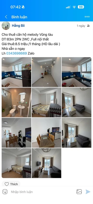 Cho thuê căn hộ Melody Vũng Tàu 83m², 2PN, full nội thất