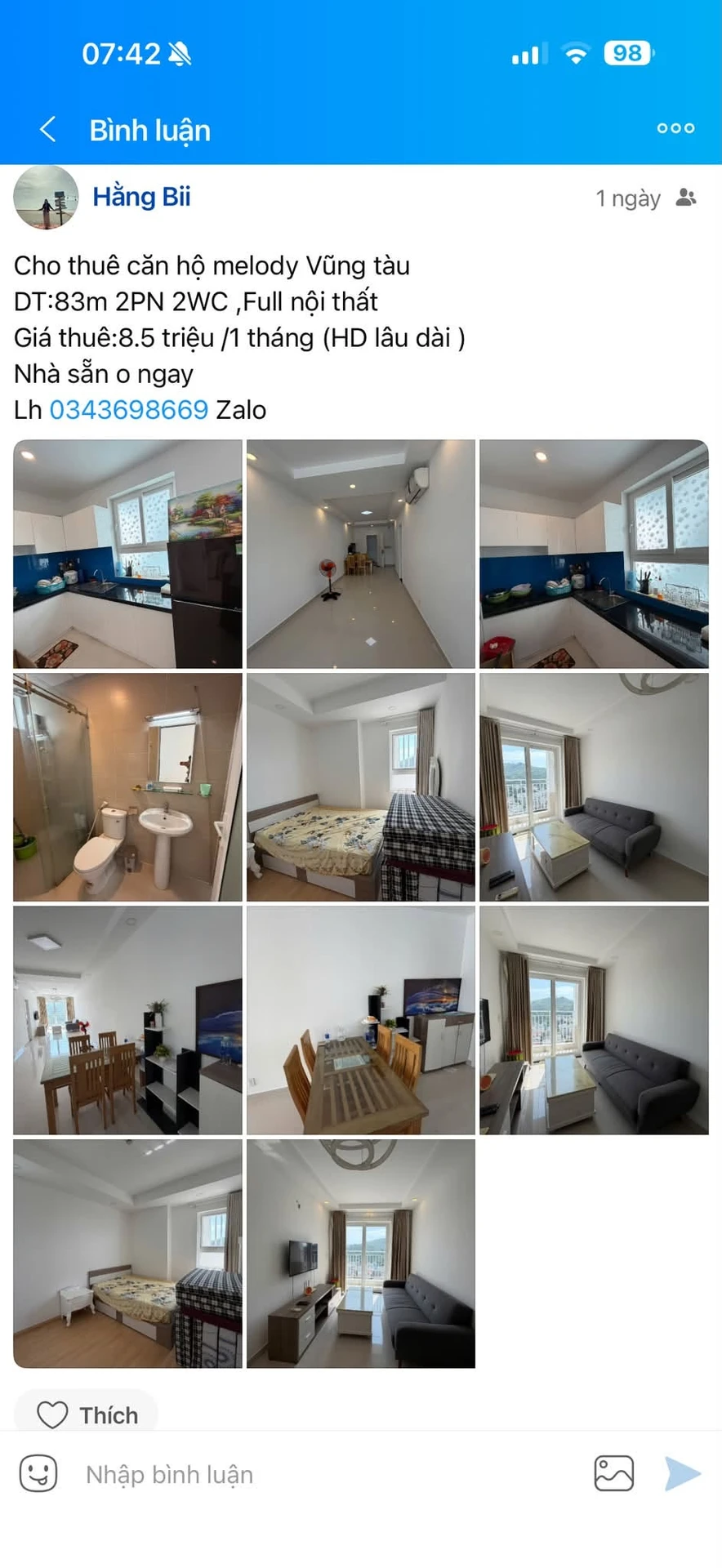 Cho thuê căn hộ Melody Vũng Tàu 83m², 2PN, full nội thất - Ảnh 1