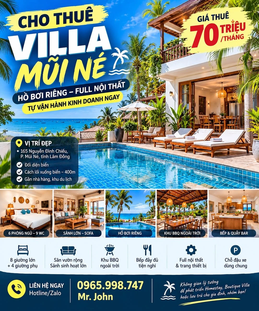 Cho thuê villa Mũi Né 1.000m² - 6 phòng ngủ - hồ bơi riêng - Ảnh 1