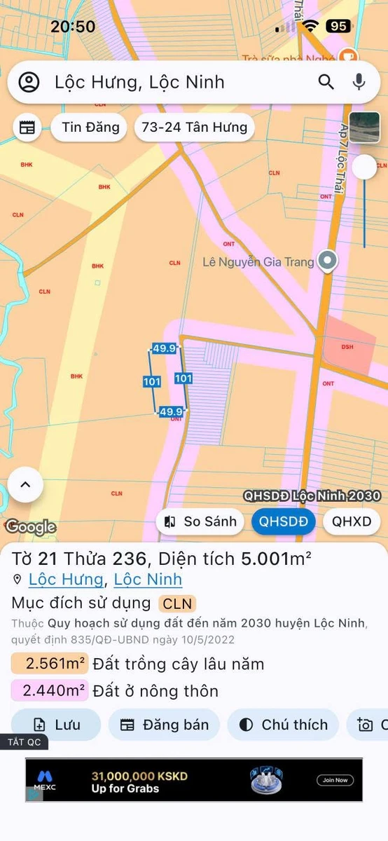 Bán đất 8ha Xã Lộc Hưng, Bình Phước, 2,2 tỷ/ha - Ảnh thu nhỏ 2