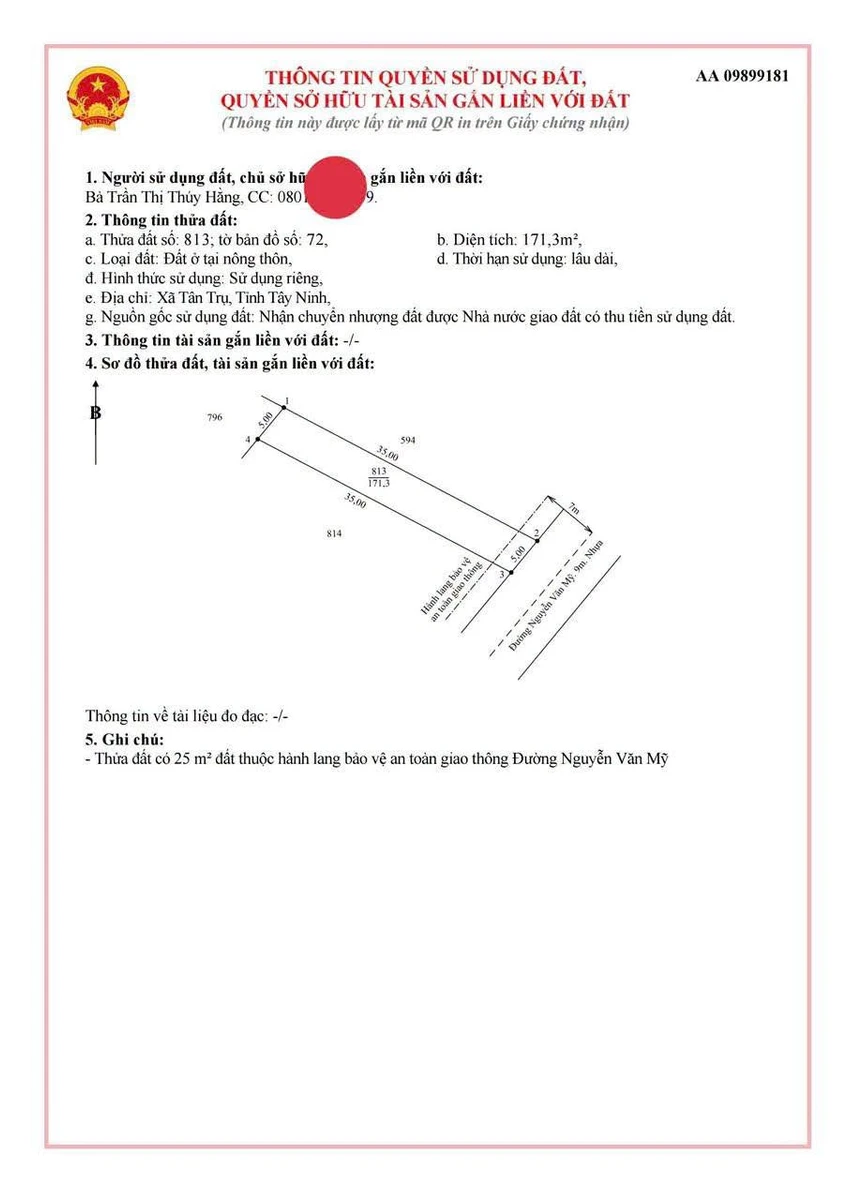 Bán đất nền 175m² Nguyễn Văn Mỹ Tân Trụ Long An 850 triệu - Ảnh thu nhỏ 3