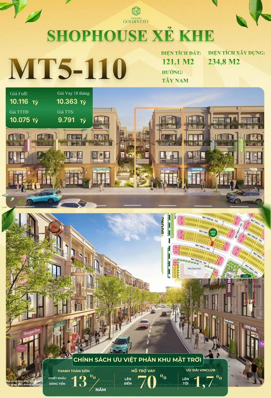 Bán shophouse Vinhomes Golden City Hải Phòng 121m² từ 9,791 tỷ