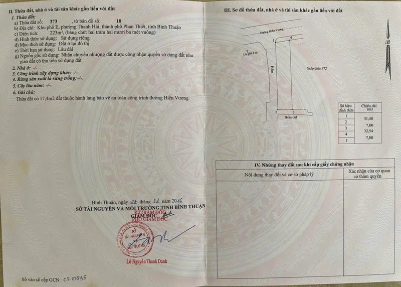 Bán lô đất 223m2 đường Hiền Vương, Phan Thiết, Lâm Đồng