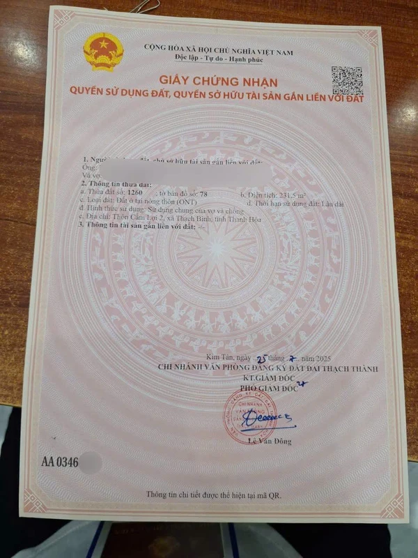 Bán đất nền 231,5m² Thạch Bình, Thanh Hóa, giá 60 triệu