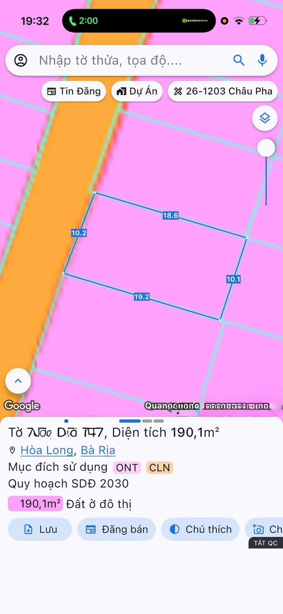Bán lô đất mặt tiền 190m² Bà Rịa - Ảnh 1