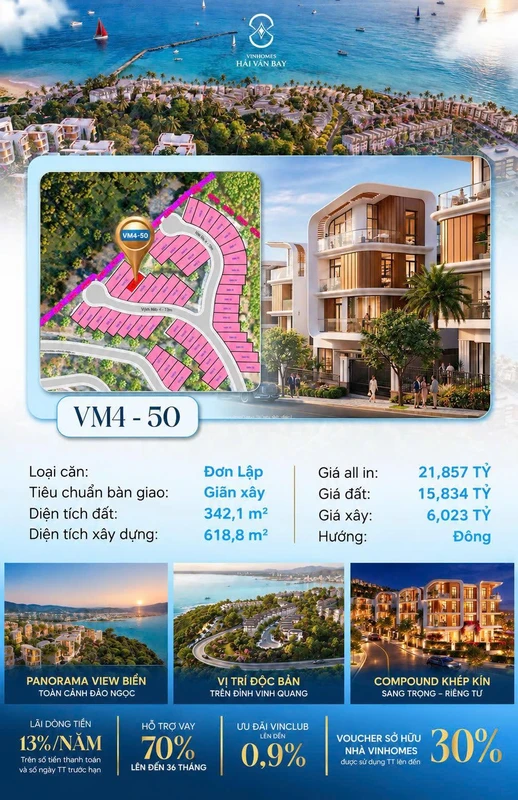 Bán biệt thự đơn lập Vịnh Mây 4-50, 342m2, view biển panorama, 21.857 tỷ