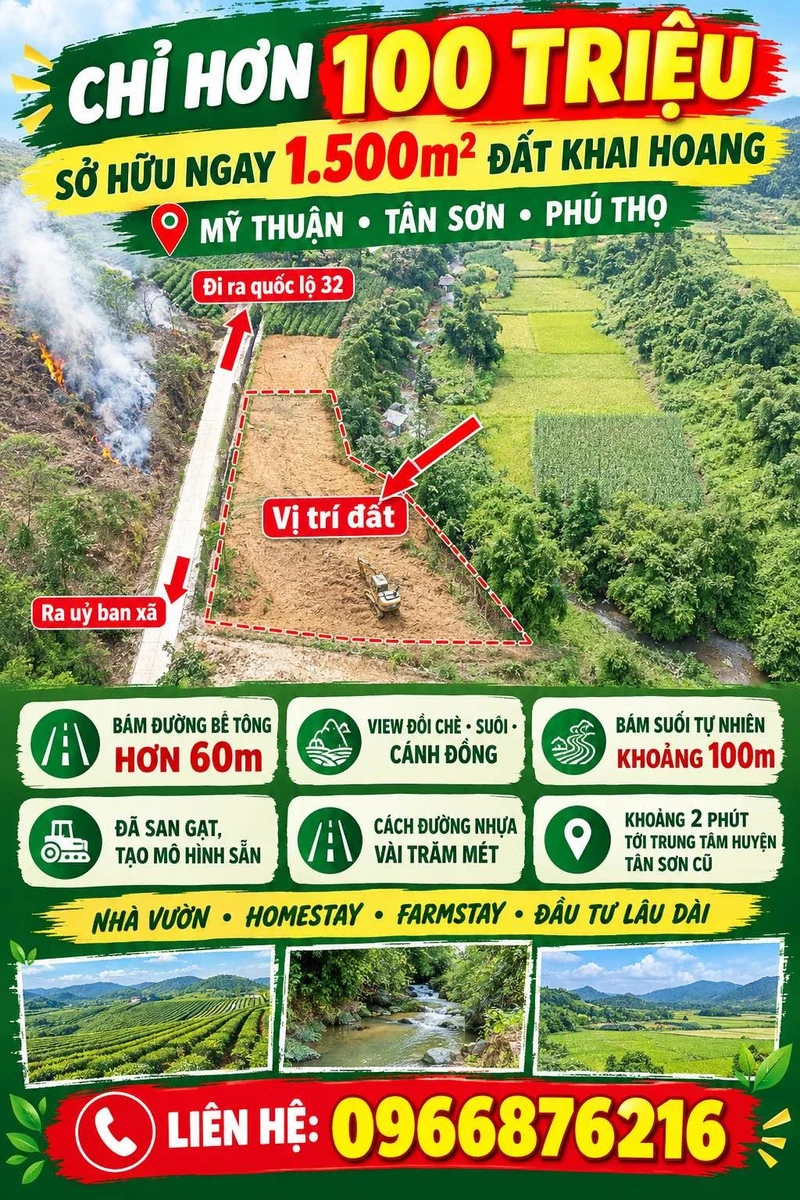 Bán đất khai hoang Tân Sơn Phú Thọ 1500m2 nhỉnh 100 triệu - Ảnh 1
