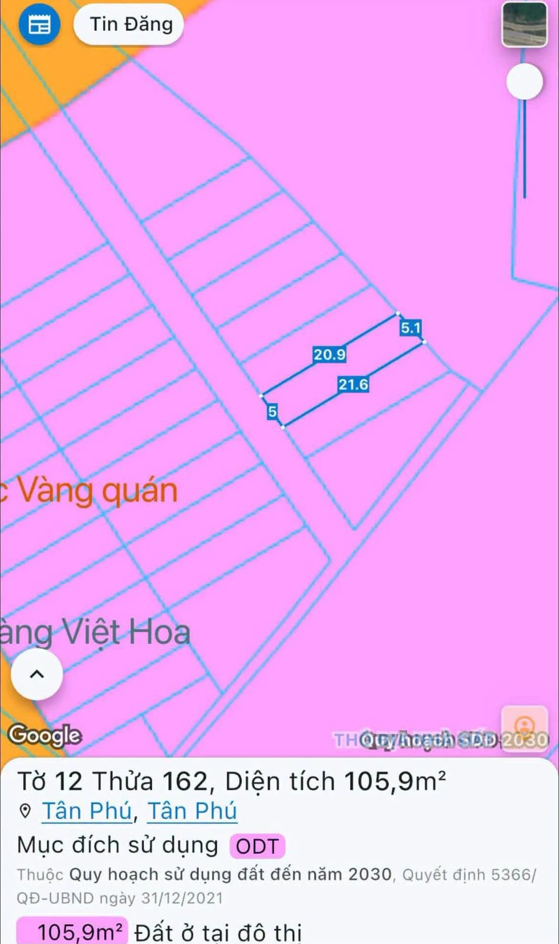 Bán nền đất 105 m² mặt tiền Hùng Vương, Tân Phú - Ảnh 1